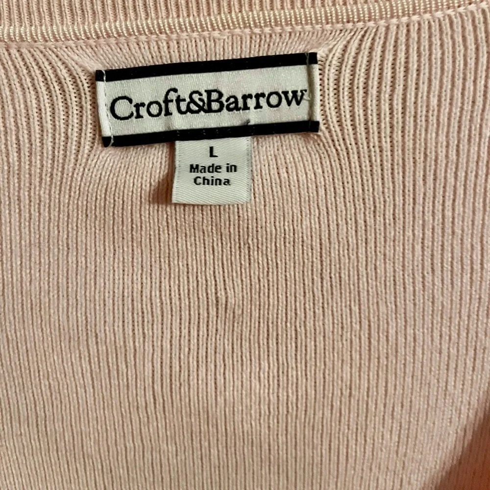 Croft & Barrow Pink V-Neck Cardigan Sweater Size Large Pastel Coquette Preppy - Picture 6 of 11